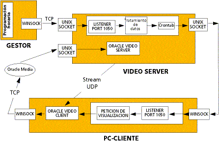 Diagrama funcional de la aplicación de distribución: Arquitectura del cliente, el gestor y el servidor (figura 3)
